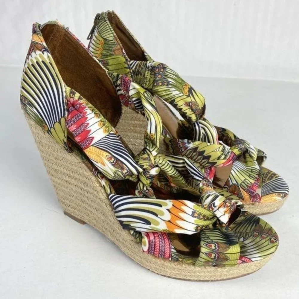 CARLOS SANTANA Morena Multi-Color Wedge Espadrille Platform Sandals Sz 8